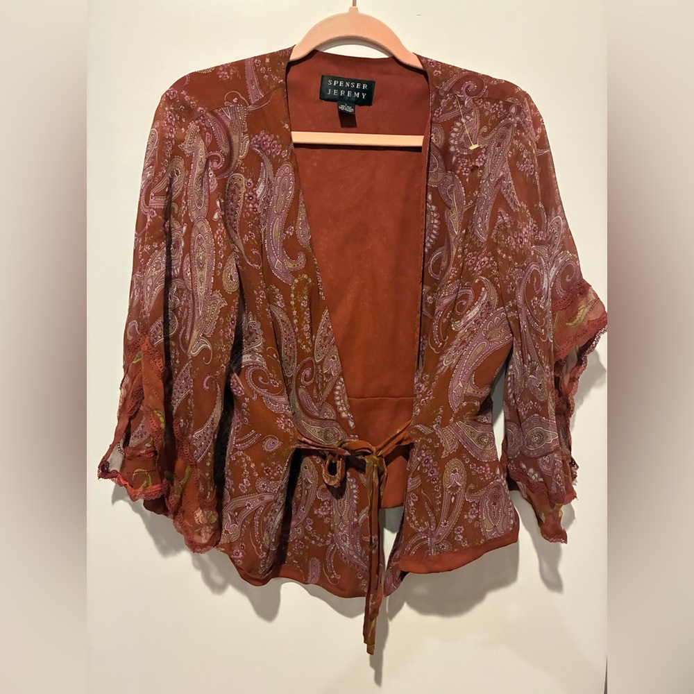 Spenser Jeremy Rust Paisley Tie-Front Blouse